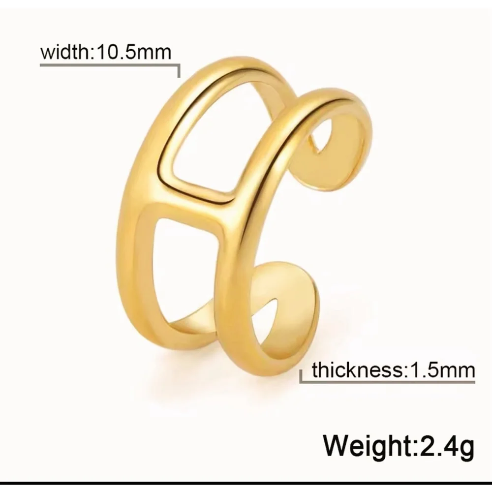 NEW Unisex H Bar Ring,‎ Gold-Plated .925 Band, Adjustable 10.5mm